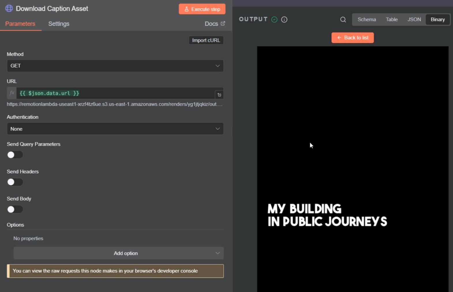 GET request to download URL; execute to download caption asset